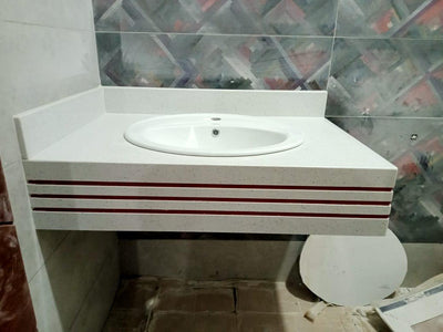 Modern Grey Night Marble Vanity – Elegant Washroom Sink with Storage Shelf