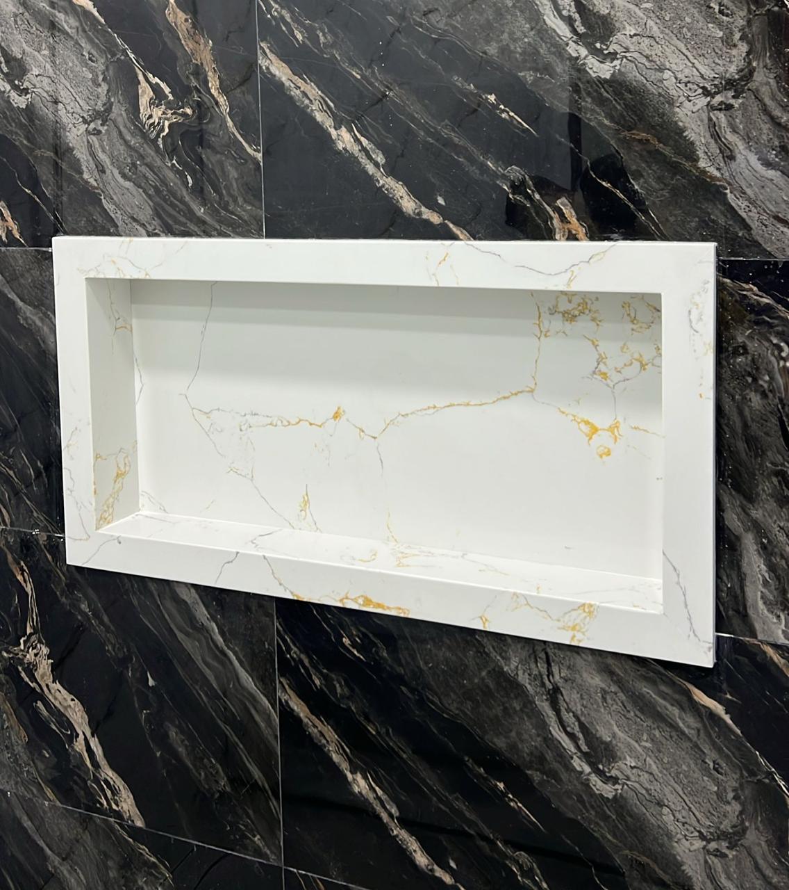 Modern Grey Night Marble Vanity – Elegant Washroom Sink with Storage Shelf