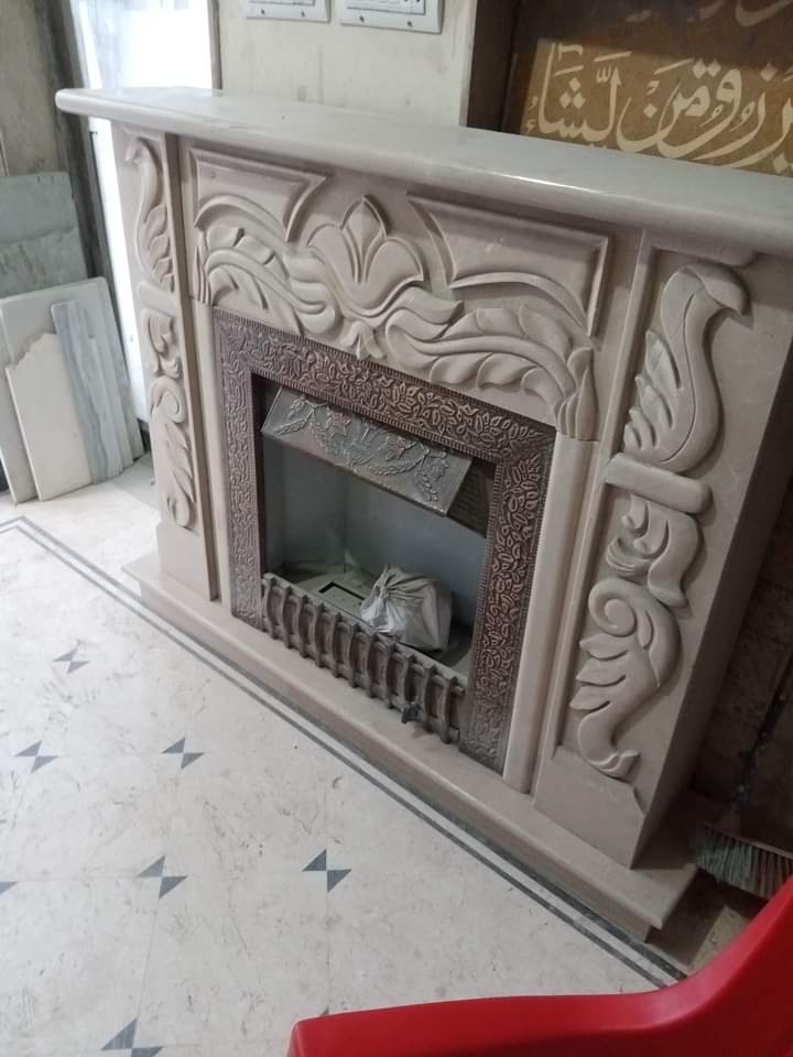 5-Piece Carved Beige Marble Fireplace Mantel – Classic Royal Design