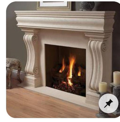 5-Piece Carved Beige Marble Fireplace Mantel – Classic Royal Design