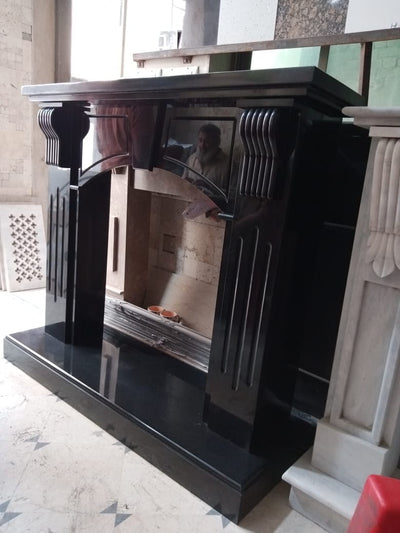 5-Piece Carved Beige Marble Fireplace Mantel – Classic Royal Design