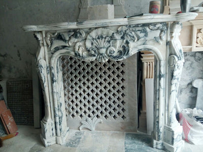 5-Piece Carved Beige Marble Fireplace Mantel – Classic Royal Design