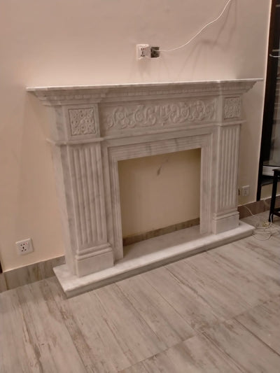 5-Piece Carved Beige Marble Fireplace Mantel – Classic Royal Design