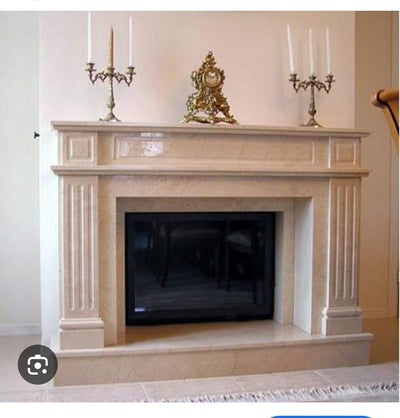 5-Piece Carved Beige Marble Fireplace Mantel – Classic Royal Design
