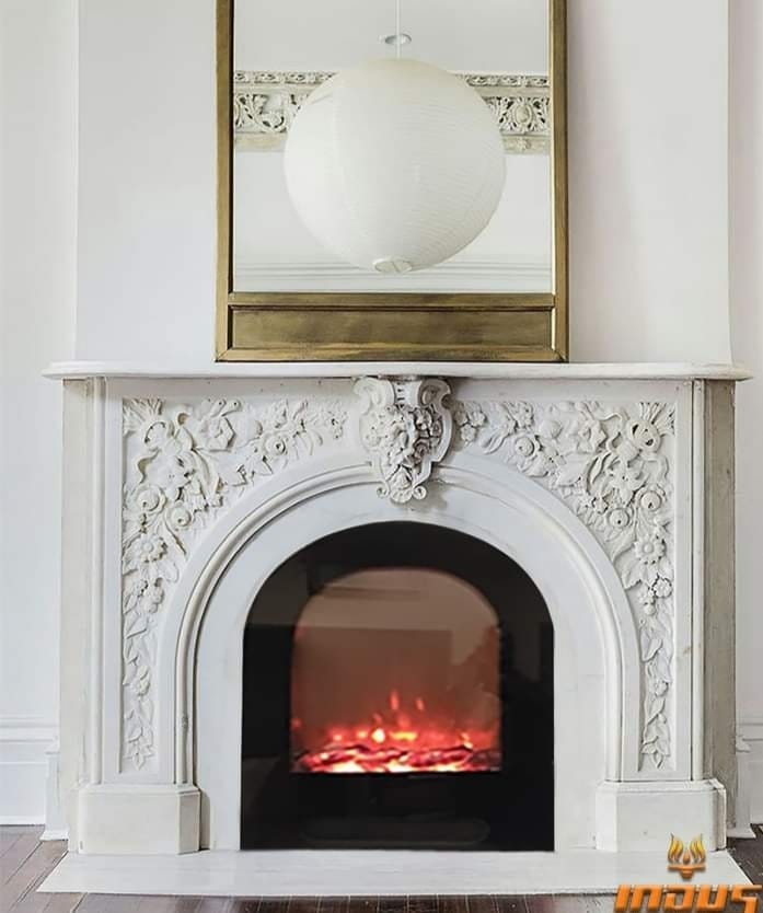 5-Piece Carved Beige Marble Fireplace Mantel – Classic Royal Design