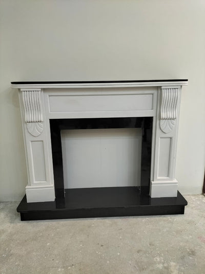 5-Piece Carved Beige Marble Fireplace Mantel – Classic Royal Design